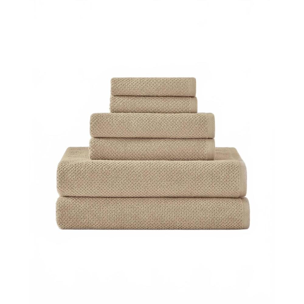 NEW UNDER THE CANOPY textured organic cotton 6-piece bath towel set in light tau